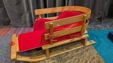 Vintage Wooden Toddler Pull Sled Made in Canada w/ Custom Craft Red Liner