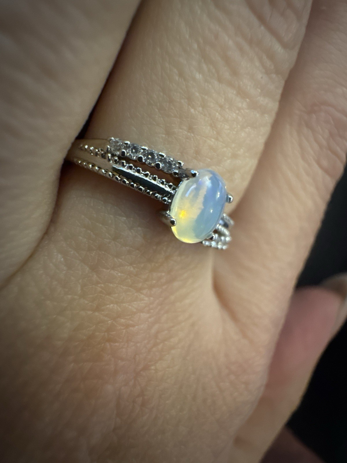 Ring made of nickel silver, size O ( Adjustable) with a natural moonstone (#13) image 2