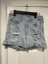 Aero Size 4 High Rise Curvy Midi Distressed Roll Hem Cut Off Denim Shorts 3  