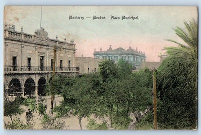 Nuevo León Mexico Postcard Plaza Municipal Monterrey 1909 Posted Antique