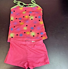 Danskin Freestyle Green Pink Top and Shorts Set Girls 6/6X Dance Gymnastics