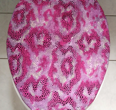 SNAKE SKIN Animal Skin Print Fuchsia Fabric ELONGATED Toilet Seat