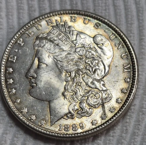 1889 P Morgan Silver Dollar Estimated Almost Uncirculated 58.  Die Crack A0735