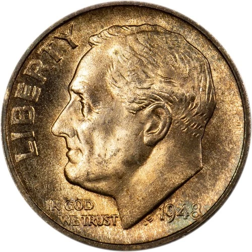 1948-S Roosevelt Dime - Obverse Toning - GEM BU!
