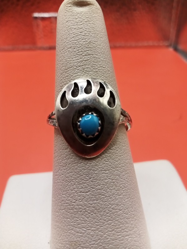 Sterling Silver Tested Unmarked Turquoise Bear Claw Ring Size 7.5