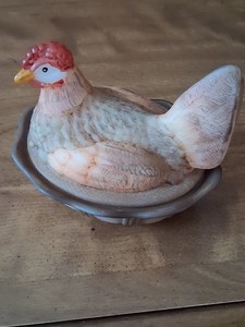 Fenton Hand Painted and Signed Folk Art Nesting Hen Covered Dish by J. Powell