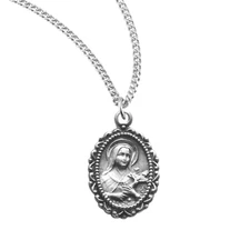 Saint St. Therese of Lisieux Sterling Silver Medal Pendant Necklace, 18" Chain