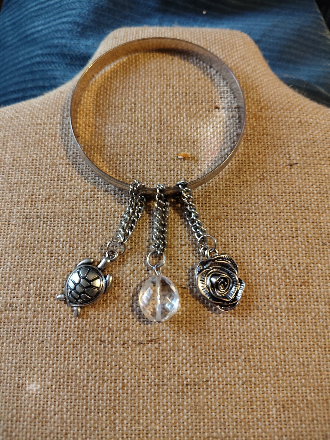 Silver Rose Bangle Solid Silver Hand Poured Rose,… - image 1