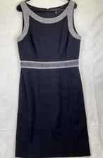 White House Black Market Sheath Dress, Size 14 Ponte Knit Tweed Trim, CorpCore