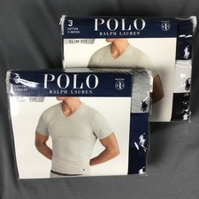 POLO RALPH LAUREN Men  s Slim Fit Cotton V-Neck Undershirt T-Shirt 3-Pack