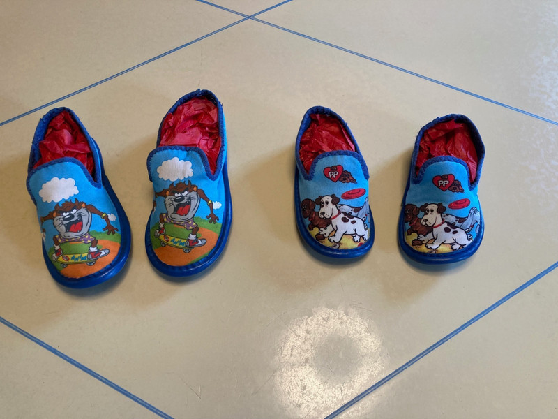 Two Pairs of Vintage 1980s Child's Nostalgic Cartoon Slippers