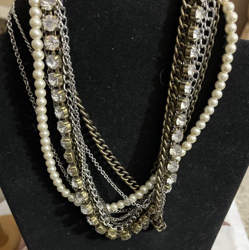 Collana vintage anni 80 glam catena multimetallica strass e perle torsata #28 - Foto 3 di 5