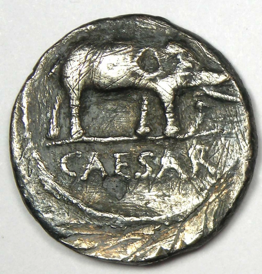 Julius Caesar AR Denarius Silver Elephant Coin 49 BC - VF Details (Scratches) - Image 3 of 4
