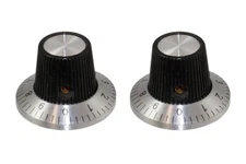 NEW - Guitar Radio Knobs (2) - BLACK WITH SILVER NUMBER RING, #PK-3257-023