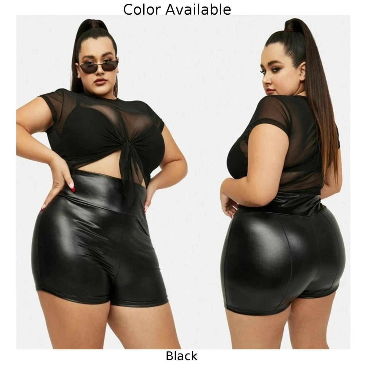 Shorts Stretch Three point Womens Faux Leather M 2XL Plus Size