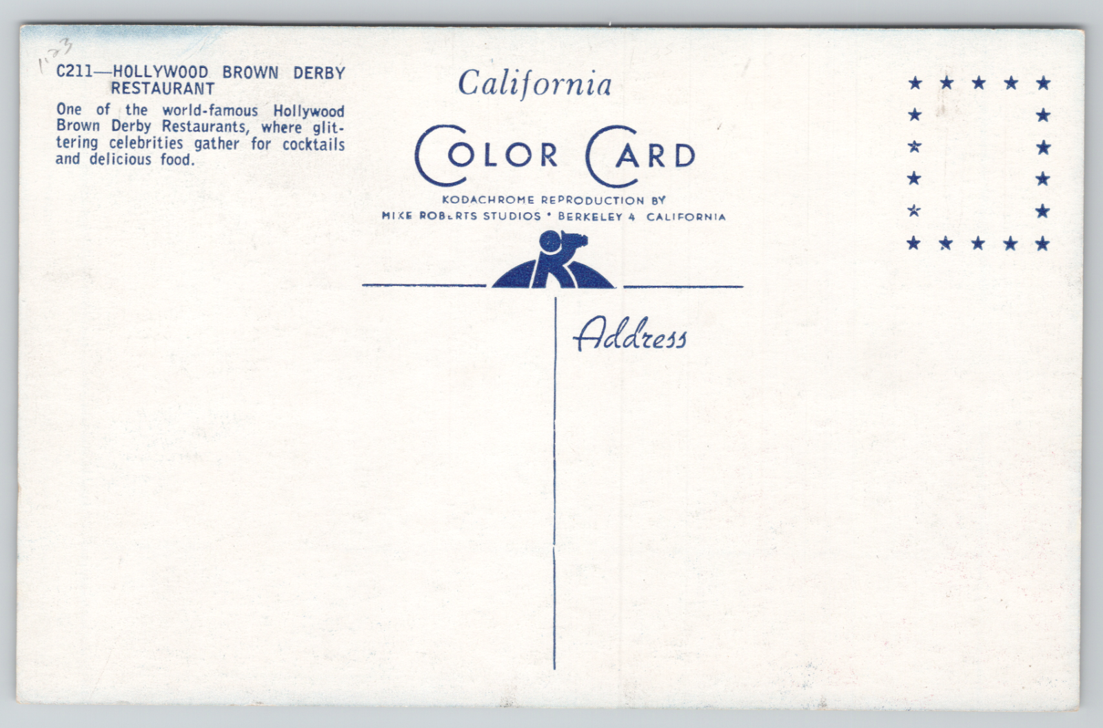 Postcard Berkeley California Hollywood Brown Derby Restaurant Chrome eBay