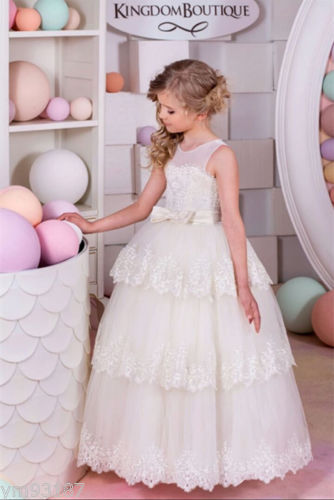 2020 Nuevo Vestido De Primera Comunión de las niñas sin mangas con encaje  flores niña Vestidos | eBay