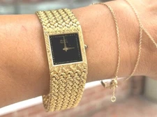 18K Yellow Gold Piaget Classic 9352 D2 Onyx Dial Gold Watch 