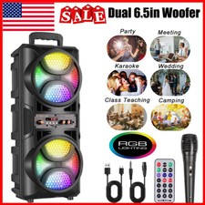 Portable Bluetooth Speaker Dual 6.5" Woofer Heavy Bass Speaker w/ LED Light Mic