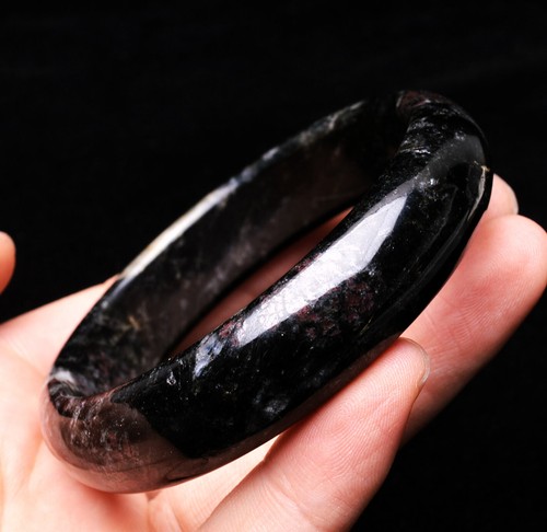 63.3mm Natural Red Garnet And Glaucophane Crystal Bangle Bracelet Handmade