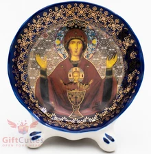 Porcelain gzhel decal plaque Icon of Inexhaustible Chalice Неупиваемая Чаша