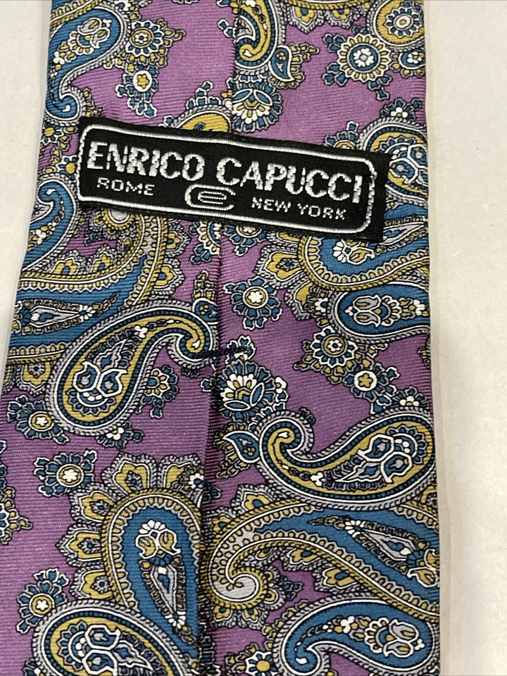 Corbata enrico capucci, seda, corbata delgada, hecha en EE. UU., púrpura/amarilla Foto 4 de 4