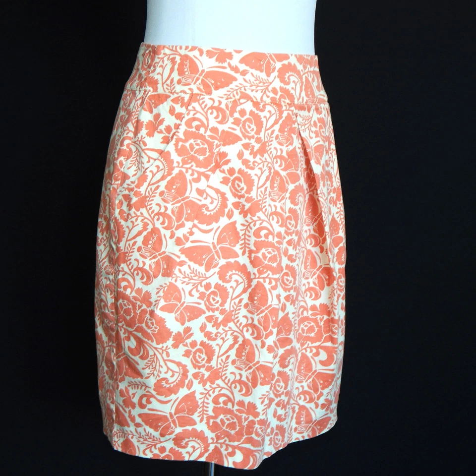 Falda delantera plisada mariposas florales crema melocotón Odille Anthropologie talla 2 Foto 2 de 4