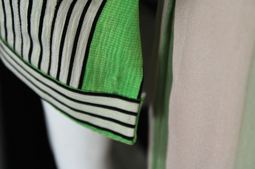 GALANOS Vintage Green & Pink Striped Pleated A-Line Mini Dress 6 - Picture 8 of 12