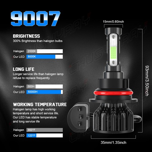 For Cadillac Brougham 1990-1992 2pc 9004 LED Headlight High/Low Beam Bulbs 8000K - Picture 2 of 12