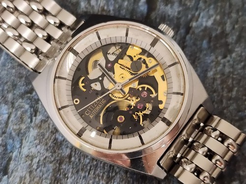 VINTAGE CITIZEN SKELETON AUTOMATIC DRESS MEN'S HACK CAL.7620 VERY RARE. - Picture 3 of 6