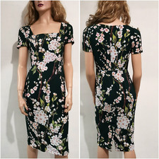 🆓US🛃  Dolce&Gabbana cherry blossom floral printed dark green cady dress IT 40