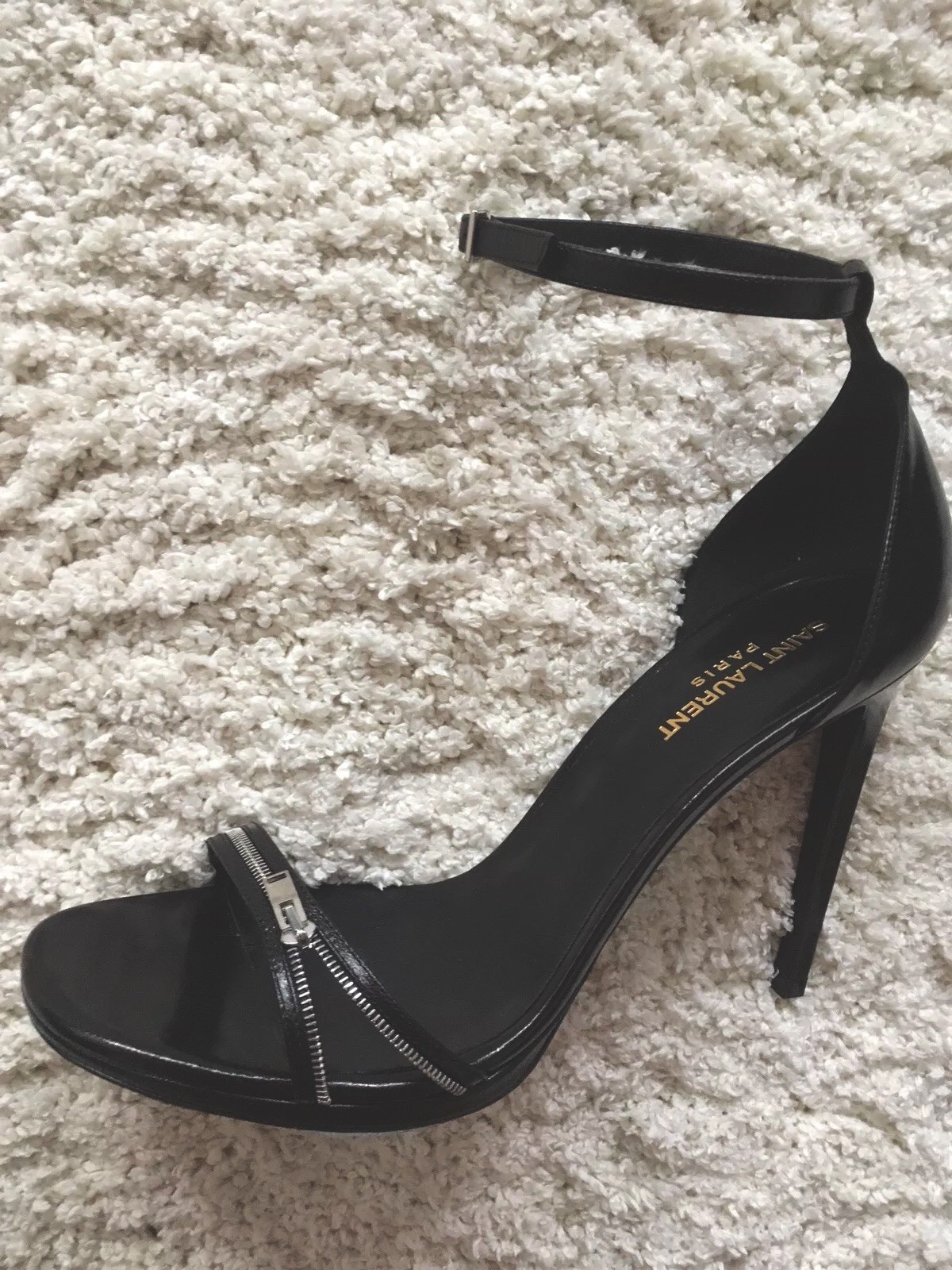 Sandali neri Saint Laurent Jane con dettagli di cerniera accentati taglia 40 IT