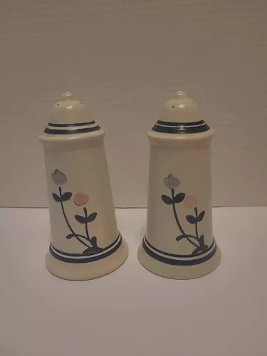 Pfaltzgraff Windsong Salt & Pepper Shakers Blue Pink Flowers Vtg  NO  STOPPERS 