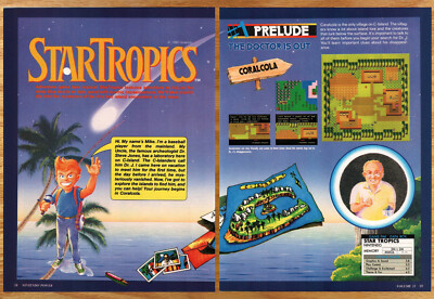 Star Tropics Mike Review Guide - 2 Page Video Game Print Ad Poster Art 1991