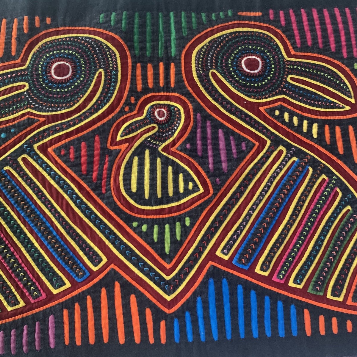 Guna Yala Hand Sewn Mola Art San Blas -13 ½” X 17” Two Birds Guna Yala Hand Sewn Mola Art San Blas -13 ½” X 17” Two Birds
