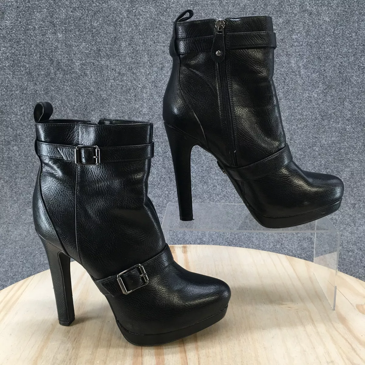 Women's Round Toe Platform High Heel Ankle Boots Side Zip Black Booties Big  Size | eBay