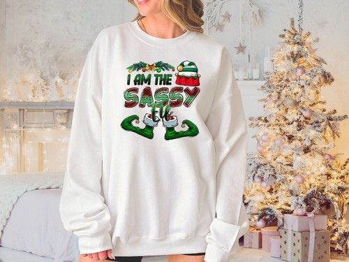 I Am The Sassy Elf, The Sassy Elf, Funny Christmas Sweatshirt, Ugly Christmas Sw - Picture 2 of 19
