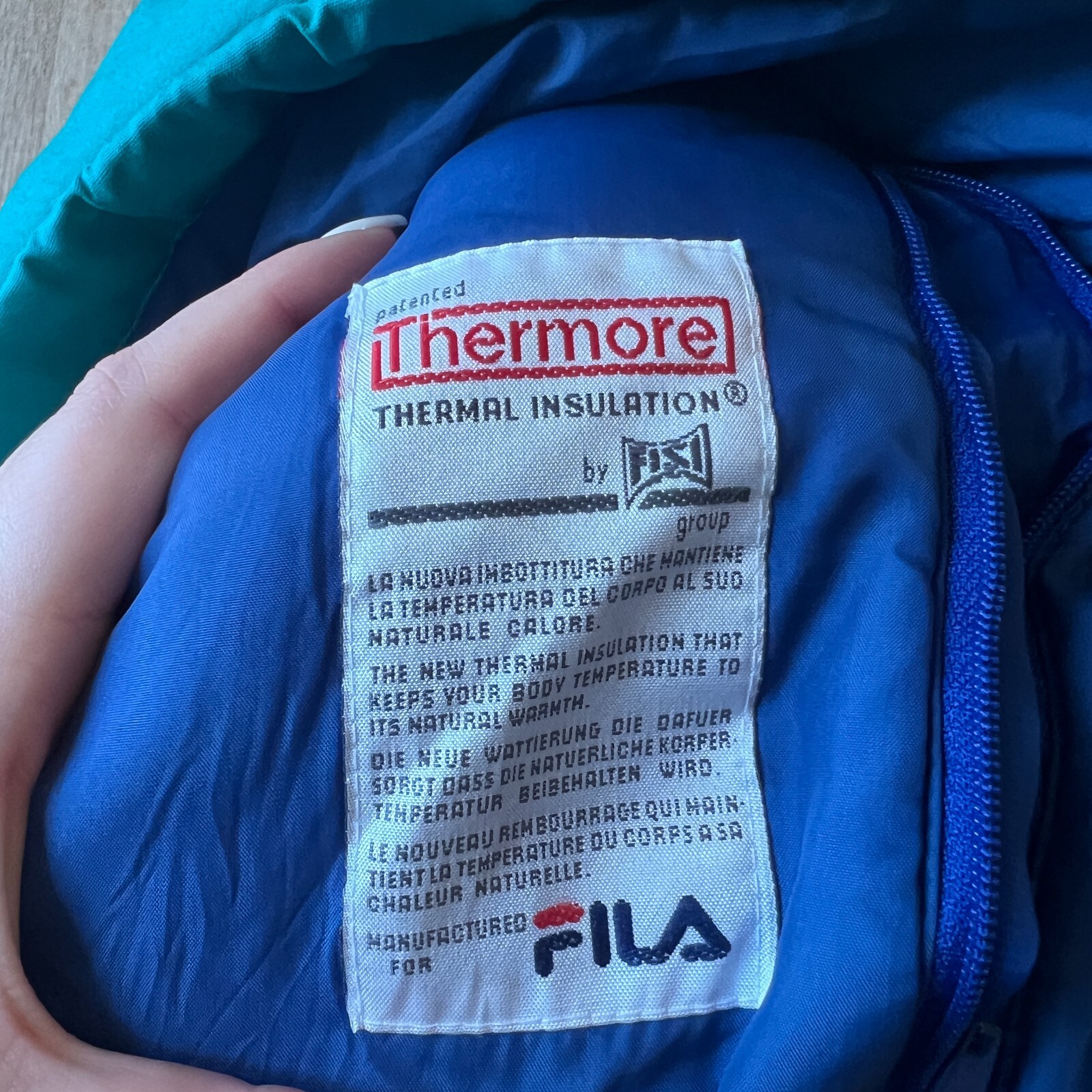 Cappotto FILA Magic Line anni 90 80 vintage verde blu uomo giacca cappuccio termico 2XL