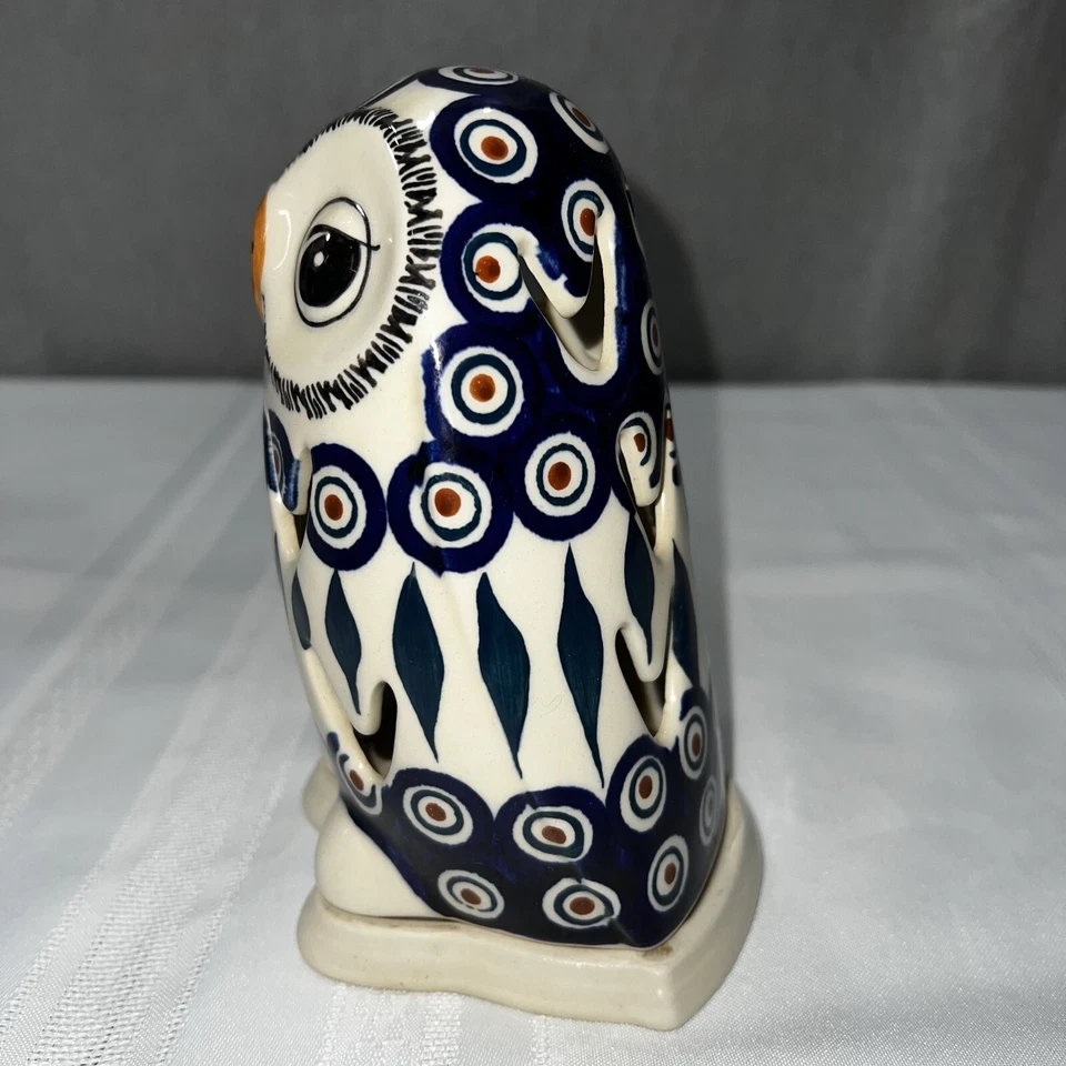 Польская керамика светящийся сова подсвечник Unikat синий/бирюзовый дизайн - Изображение 3 из 4
