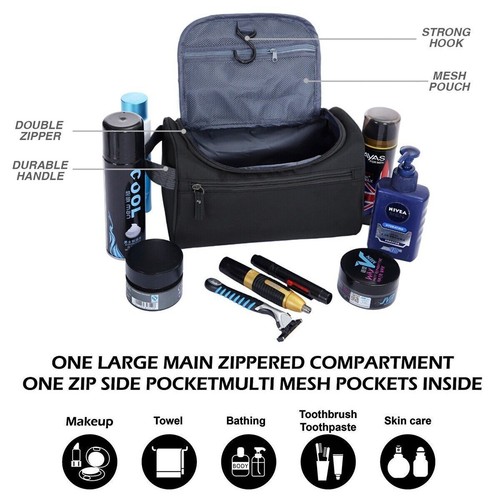 Mens Travel Wash Bag Hanging Toiletry Large Capacity Shaving Gym Makeup Bag UK - Picture 6 of 14