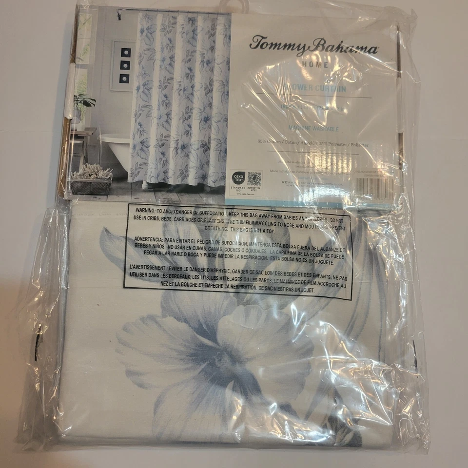 Tommy Bahama Casablanca Jardín Paloma Algodón 72x72 Cortina de Ducha Floral Hibisco Foto 4 de 4