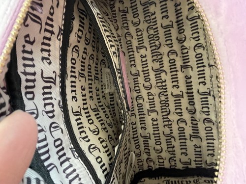 JUICY COUTURE Bowlers Velour Purse Crossbody Bag + 2 Handles Pink Gold Hardware - Picture 17 of 22