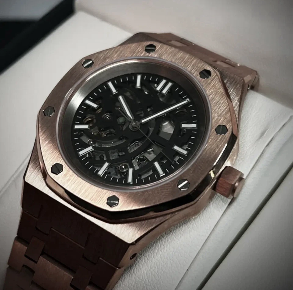 Custom 41mm Rose Gold “RO” Style Skeleton Mod w/ NH70 Automatic - Image 3 of 4