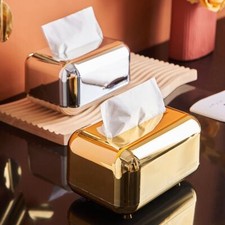 Rounded Cube Tissue Box Chrom Plated Tissue Holder Paper Case 10x18x12cm