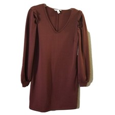 Nine West Womens New Long Sleeve V Neck Plum Dress Ruffle on Shoulder Size Small