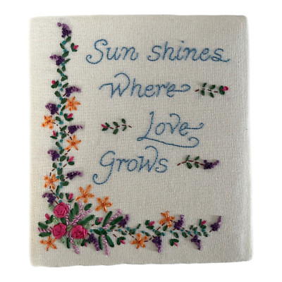 Completed Ribbon Embroidery Flowers Picture Sun Shines Where Love Grows 8 x 9