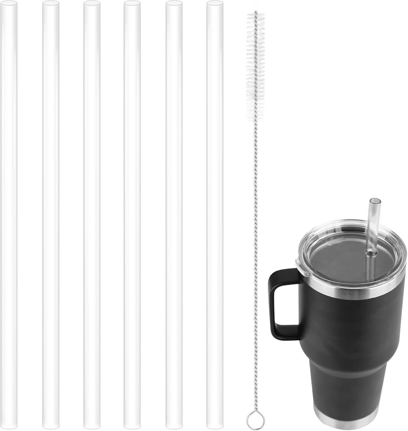 6Pcs Replacement Straw for Yeti 42Oz, Reusable Straws with Long Straw Brush Plas