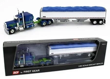 2023 DCP 1:64 *BLUE & GREEN* Peterbilt 389 63" Flattop w/WILSON GRAIN TRAILER