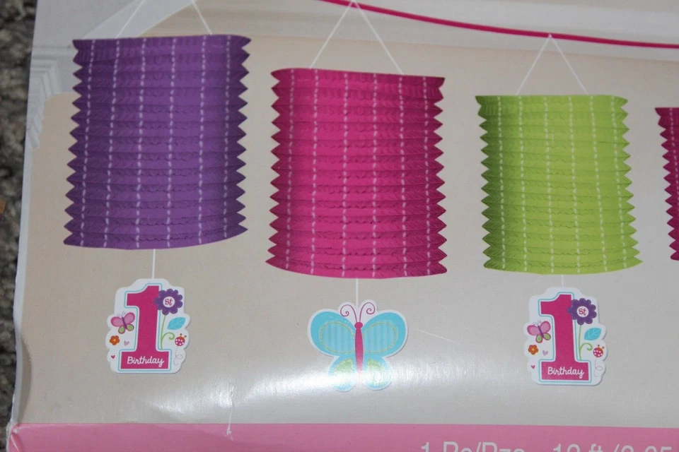 Guirnalda de linterna de papel para primer cumpleaños niña rosa púrpura verde azul 1 pieza 12 pies Foto 2 de 4