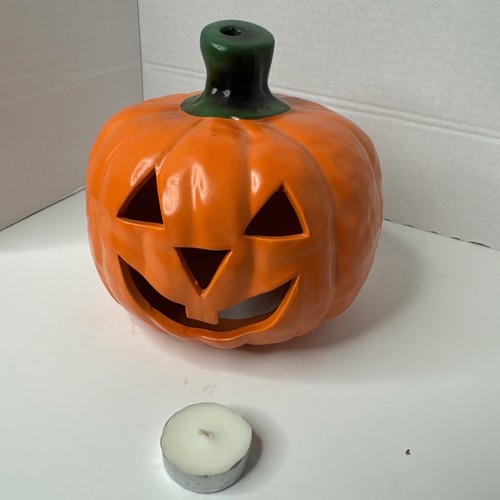 Vintage Keramik Orange Kürbis Jack O Windlicht Halloween Herbst Deko Teelicht - Bild 7 von 7